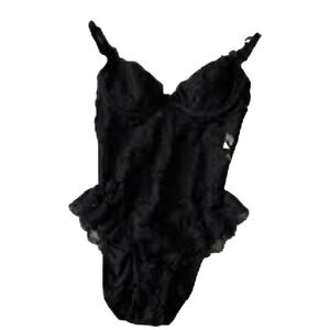 Vintage Victoria's Secret Gold Label black lace bustier teddy lingerie body suit